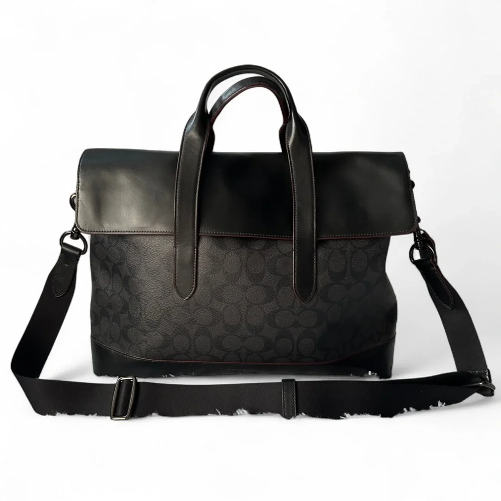 Coach Leather Hamilton Portfolio Brief Briefcase Laptop Signature Monogram Bag